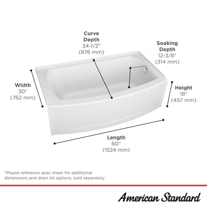 Elevate 60-In X 30-In Arctic White Fiberglass/Plastic Composite Alcove Soaking Bathtub (Right Drain) - Image 7