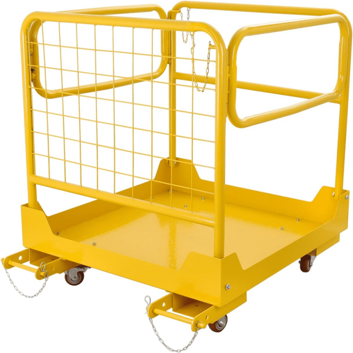 1200LBS Forklift Safety Cage 36"X36" Forklift Work Platform with 4 Wheels Collapsible Forklift Man Basket Aerial Rails for Lifting Loader