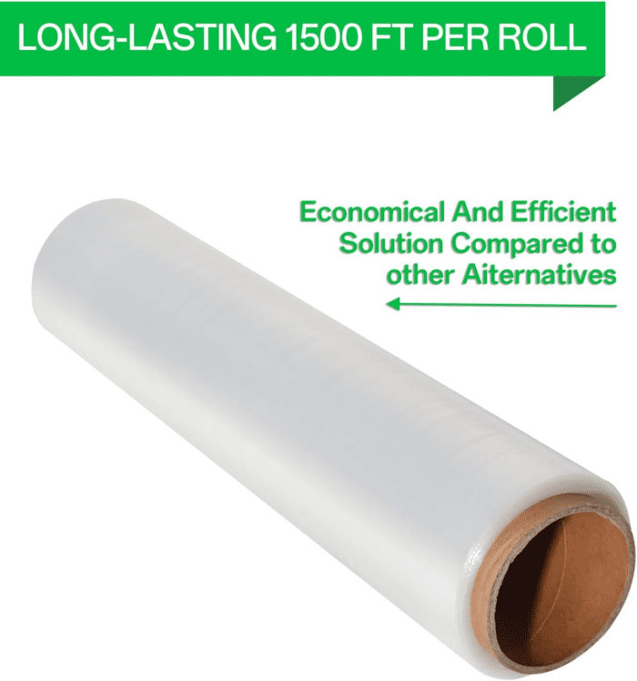 18 Inch Stretch Wrap Roll, Heavy Duty 1500Ft Shrink Wrap Roll, Clear 80 Gauge Industrial Strength Stretch Film, Plastic Wrap for Pallet Wrapping Shipping Moving(4 Pack) - Image 9