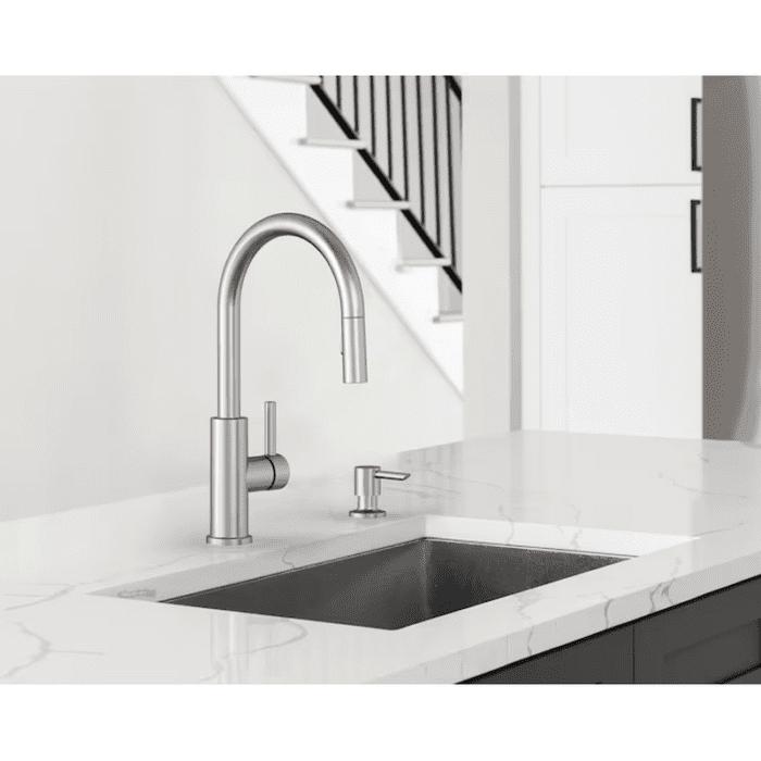 Harlow Spot Free Stainless Steel Single Handle Pull-Down Kitchen Faucet with Sprayer (Deck Plate and Soap Dispenser Included) - Image 14