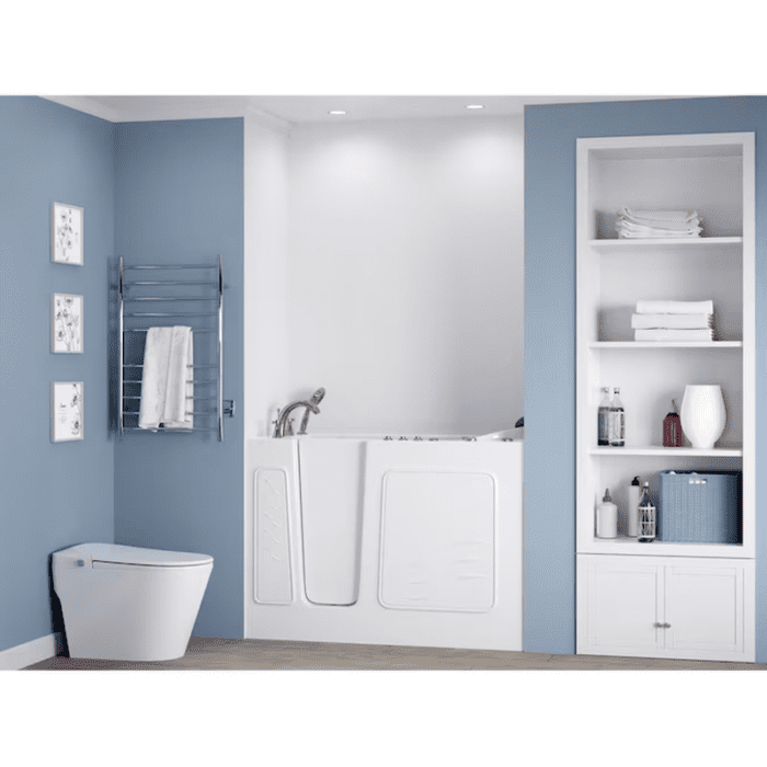 LS Series 26.375-In X 52.75-In White Gel-Coated Fiberglass Walk-In Whirlpool and Air Bath Combination Tub with Faucet, Hand Shower and Drain (Left Drain) - Image 9