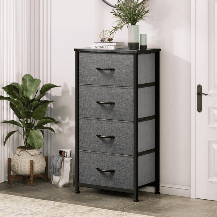 Storage Tower with 4 Drawers - Fabric Dresser, Organizer Unit for Bedroom, Living Room, Closets - Sturdy Steel Frame, Easy Pull Fabric Bins & Wooden Top - Image 3