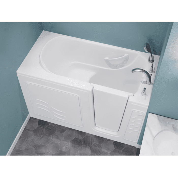 60-In X 30-In White Gel-Coated Fiberglass Walk-In Soaking Bathtub with Faucet, Hand Shower and Drain (Right Drain) - Image 3