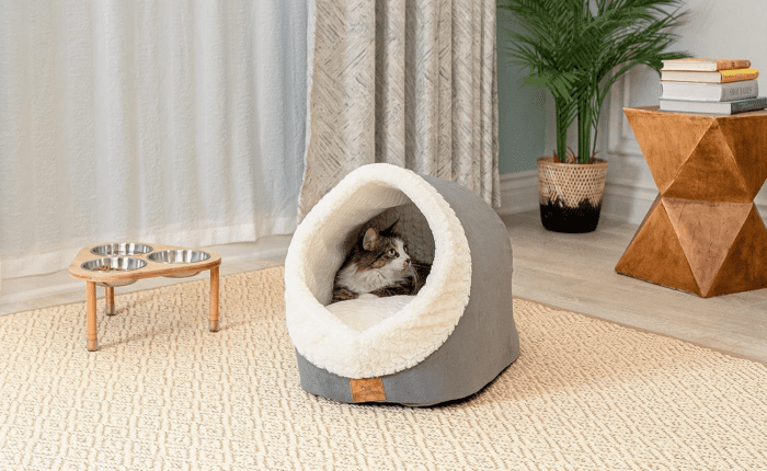 Cat Bed for Indoor Cats,Medium Large Cats Cave Bed,Machine Washable Slip Resistant Bottom,Ultra Soft Plush Cushion (Gray Cave) - Image 6