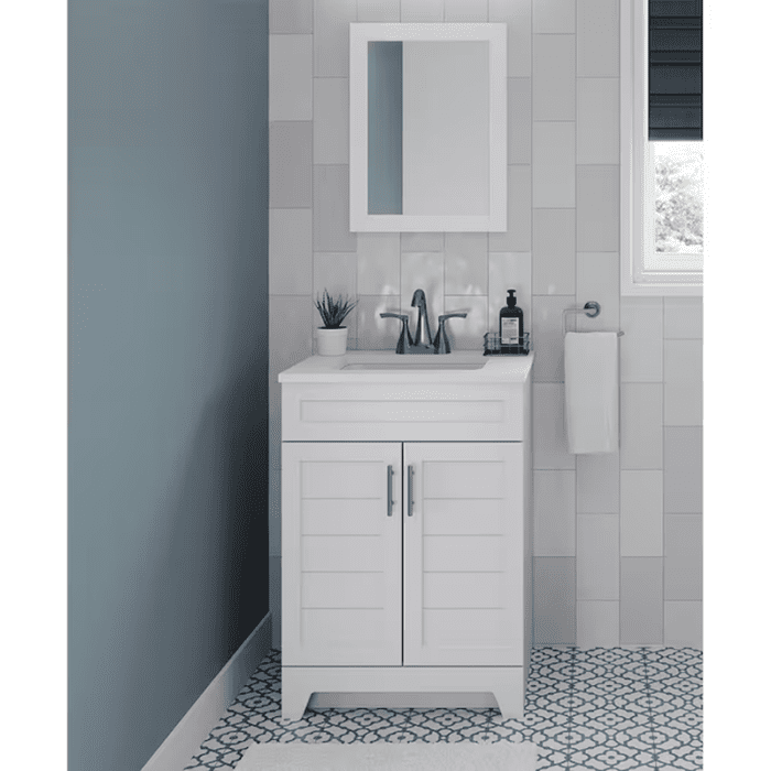 Kirkman 24-In White Single Sink Bathroom Vanity with White Cultured Marble Top (Mirror Included)