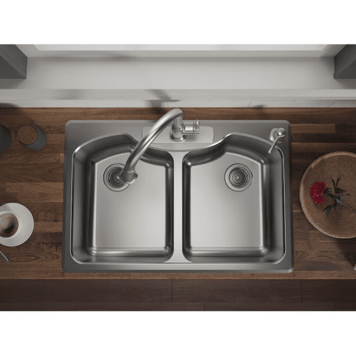 Octave Dual-Mount 33-In X 22-In Stainless Steel Double Equal Bowl 3-Hole Kitchen Sink