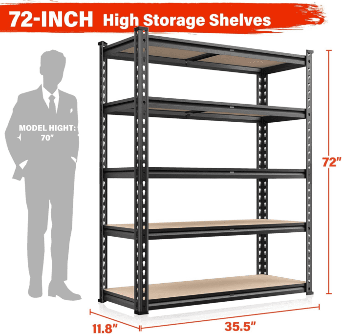 72" Garage Shelving Heavy Duty Storage Shelves 2000LBS Garage Shelves 5 Tier Metal Storage Shelving Unit Adjustable Garage Storage Shelves for Craft Warehouse Pantry Basement 72''*35.5''*11.8'' - Image 3