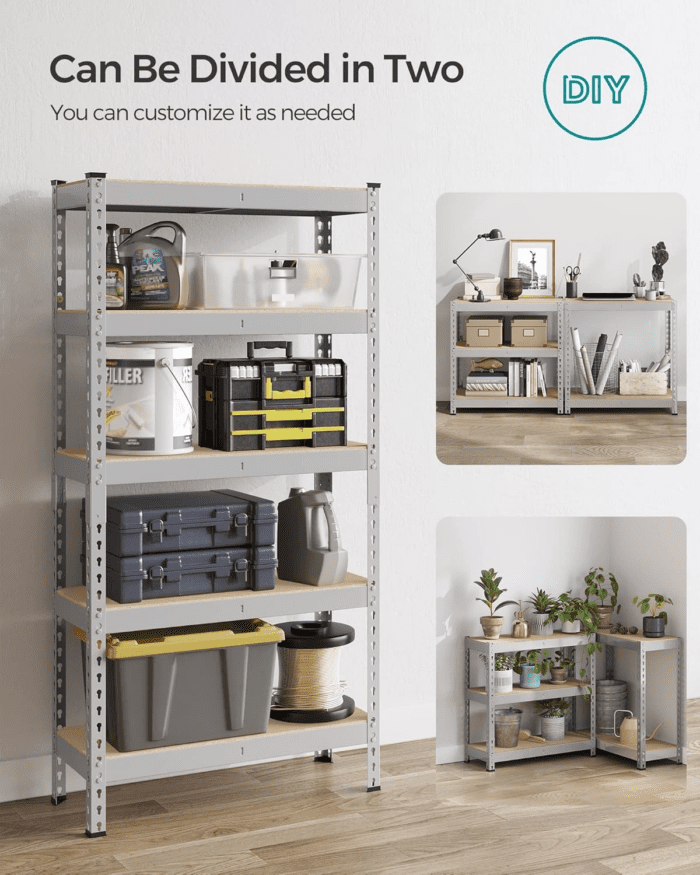 5-Tier Storage Shelves, Set of 2 Garage Storage, Boltless Assembly, Adjustable Shelving Units, 11.8 X 29.5 X 59.1 Inches, Load 1929 Lb Each, Shed Warehouse Basement, Silver UGLR300E02 - Image 7