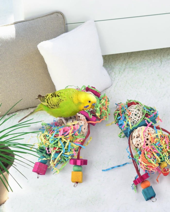 Conure Toys, 2PCS Bird Parrot Foraging Shredder Hanging Toys Sola Balls Sepak Takraw with Pacifier for Small Parrots Parakeets Conures Cockatiels Love Birds Cage Toy - Image 5