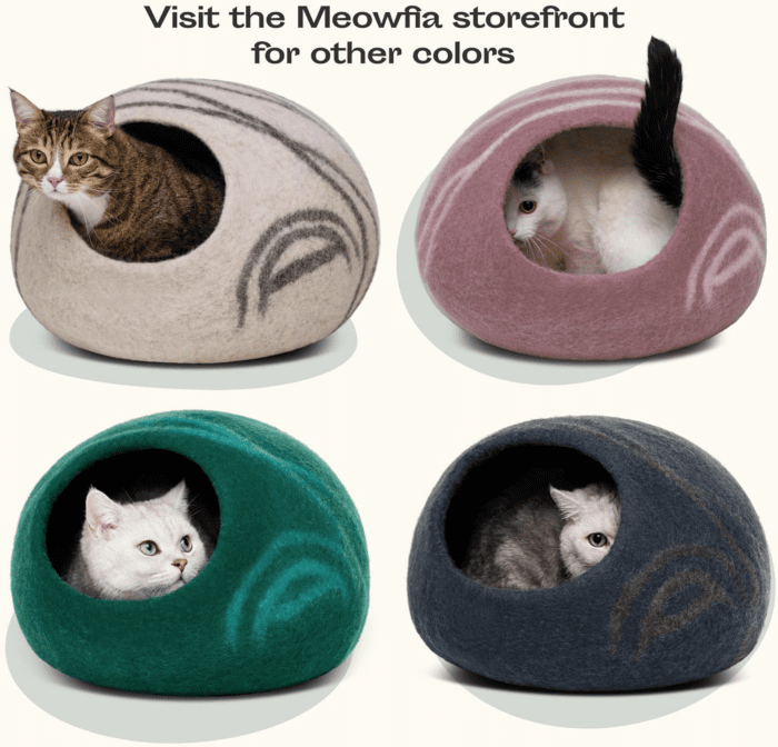 Cat Cave – Premium Felt Cat Bed for Indoor Cats, Handmade 100% Merino Wool (Light Shades) (Medium, Light Grey) - Image 6