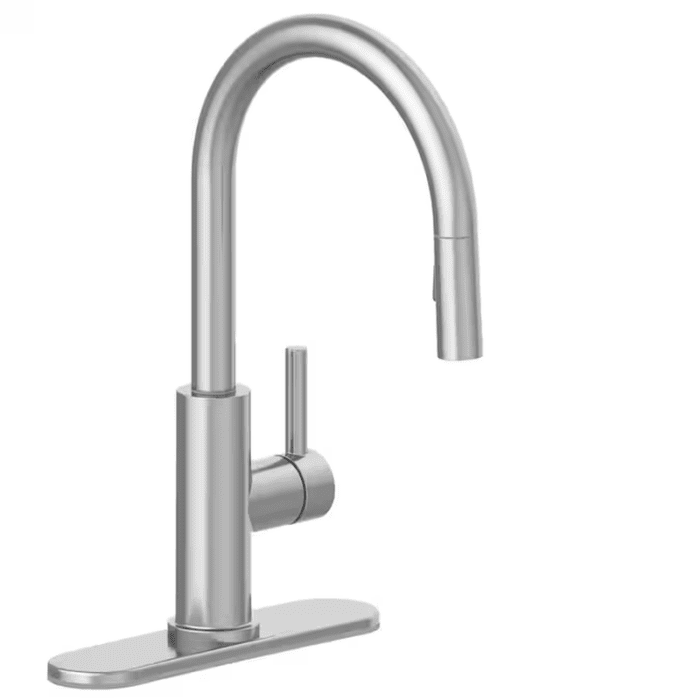 Harlow Spot Free Stainless Steel Single Handle Pull-Down Kitchen Faucet with Sprayer (Deck Plate and Soap Dispenser Included) - Image 15