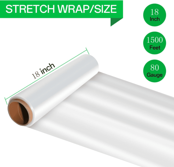 18 Inch Stretch Wrap Roll, Heavy Duty 1500Ft Shrink Wrap Roll, Clear 80 Gauge Industrial Strength Stretch Film, Plastic Wrap for Pallet Wrapping Shipping Moving(4 Pack) - Image 2