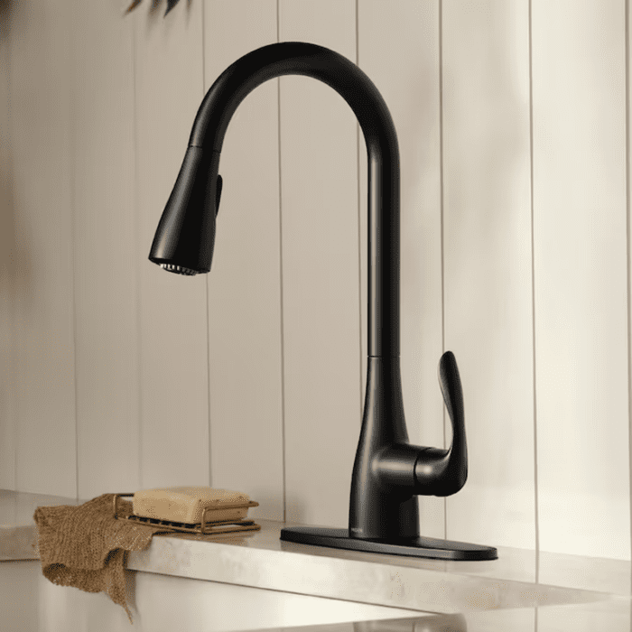 Georgene Spot Resist Stainless Single Handle Pull-Down Kitchen Faucet with Sprayer (Deck Plate Included) - Image 17