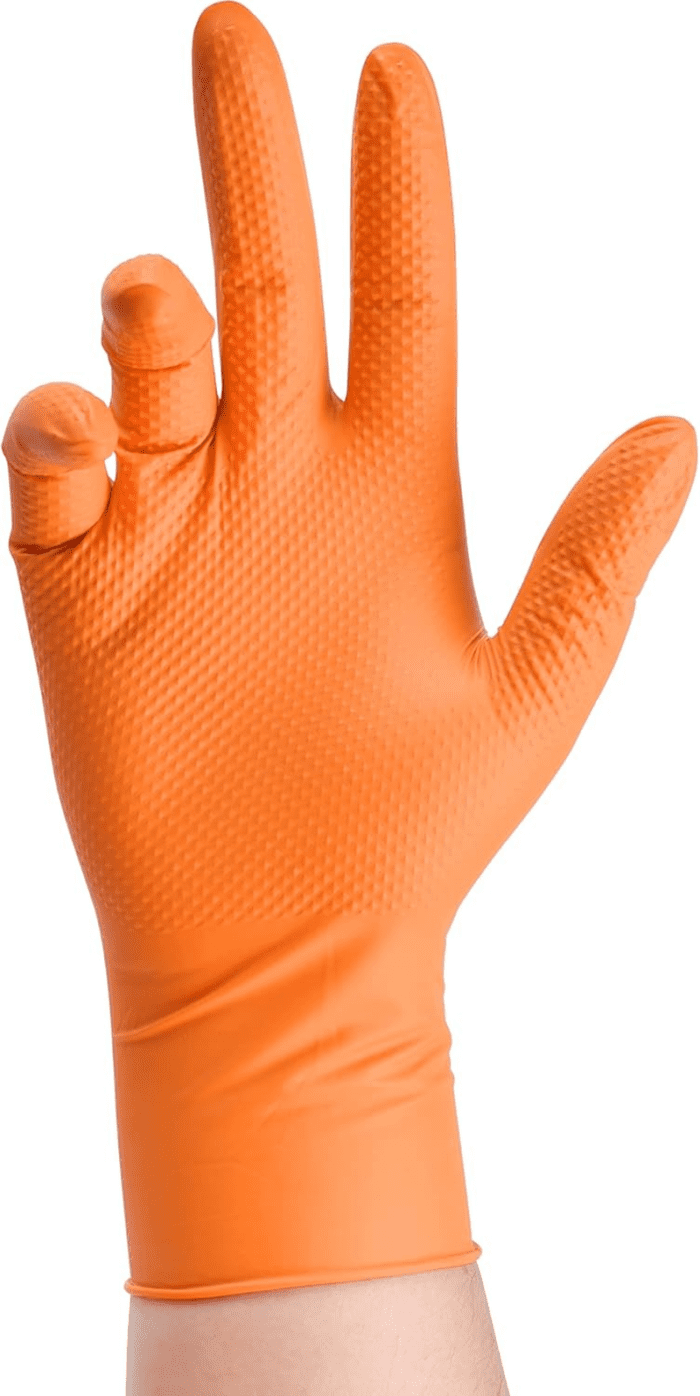 Thor Grip Heavy Duty Industrial Orange Nitrile Gloves with Raised Diamond Texture, 8-Mil, Latex Free, Powder Free - Image 2