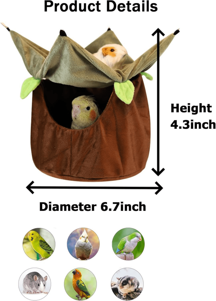 Two Layers Bird Parrot Bed Nest Snuggle Hammock for Parakeet Lovebird Cockatoos,Warm Sugar Glider Ferret Bed Plush Hideout House for Guinea Pig Hamster (Brown) - Image 5