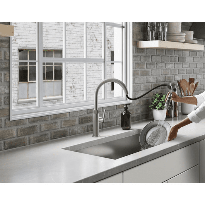 Lathe Vibrant Stainless Single Handle Pull-Down Kitchen Faucet with Sprayer (Deck Plate Included) - Image 6