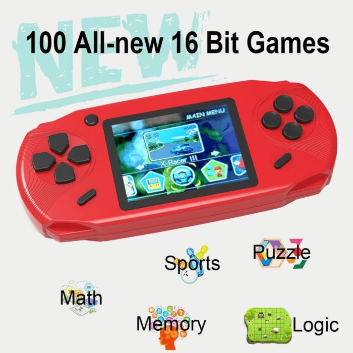 16 Bit Handheld Games for Kids Adults 3.0'' Large Screen Preloaded 100 HD Classic Retro Video Games USB Rechargeable Seniors Electronic Game Player Birthday Xmas Present (Red) - Image 2