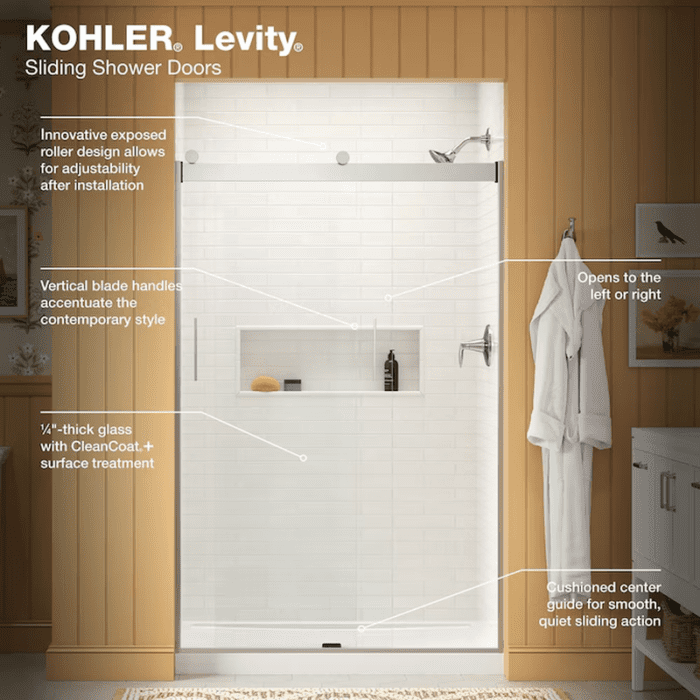 Levity Bright Silver 44-In to 48-In W X 74-In H Frameless Bypass Sliding Shower Door - Image 6