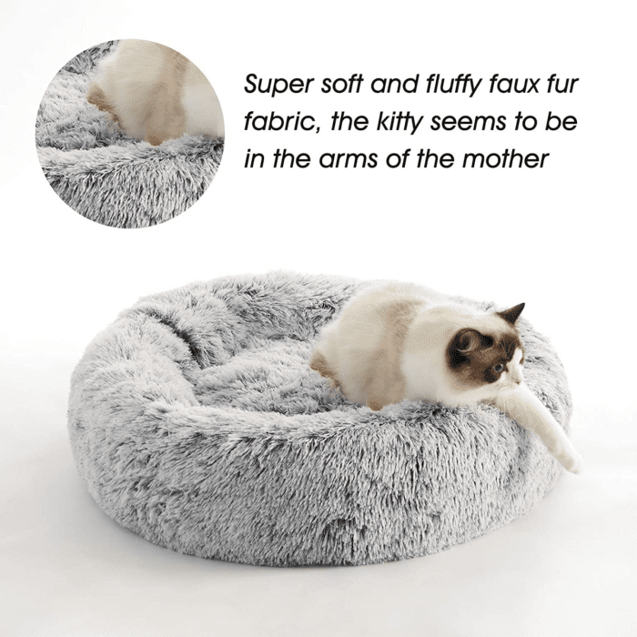 Calming Dog & Cat Bed, Anti-Anxiety Donut Cuddler Warming Cozy Soft round Bed, Fluffy Faux Fur Plush Cushion Bed for Small Medium Dogs and Cats (20"/24"/27"/30") - Image 3