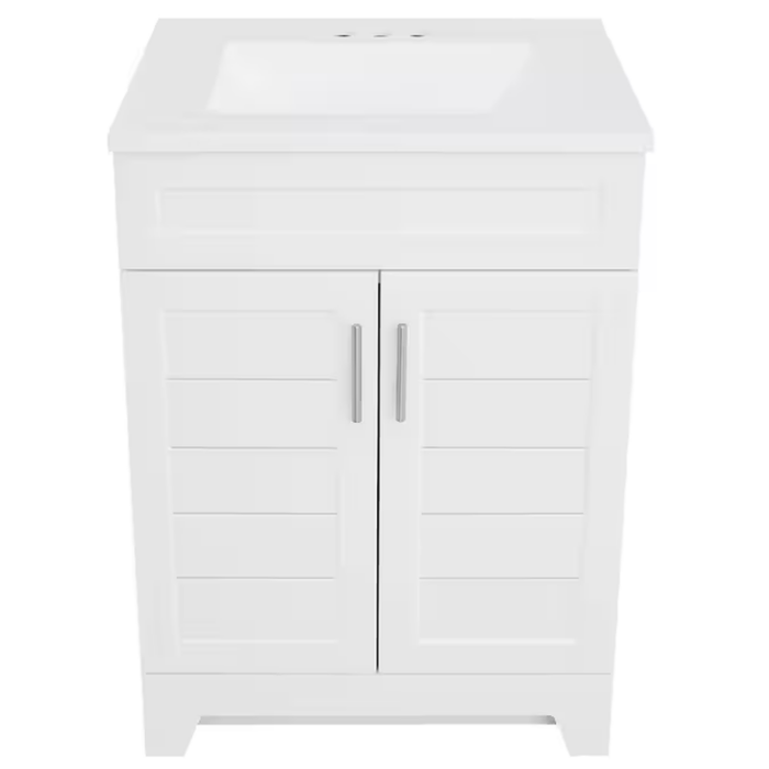 Kirkman 24-In White Single Sink Bathroom Vanity with White Cultured Marble Top (Mirror Included) - Image 10