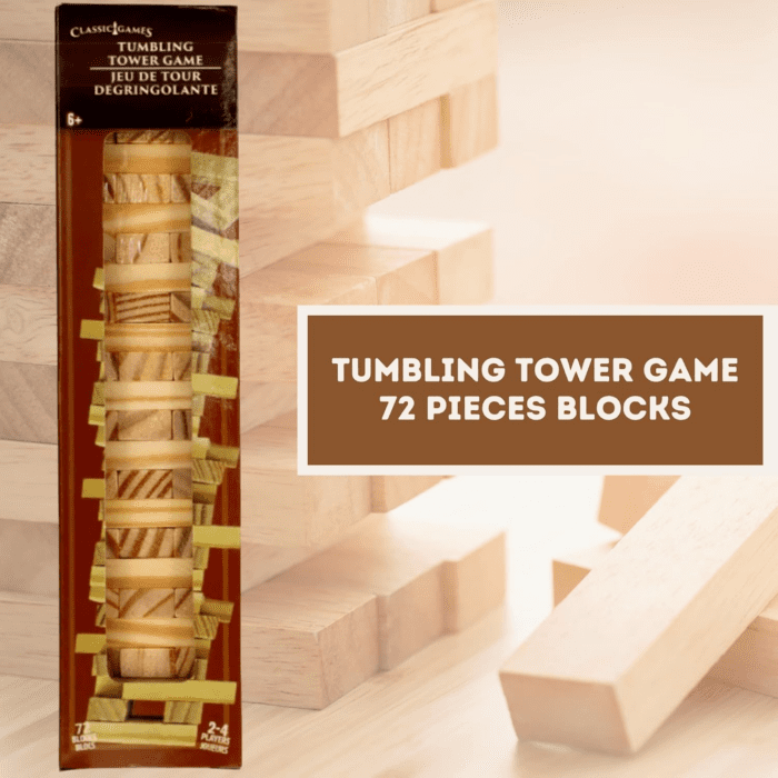 KS Tumbling Tower Game 72 Pieces Challenging Building Blocks Wood Stacking Balancing Backpacking Night Game for House Parties Holiday Travel Set - Pack of 1 with Custom KS Luggage Tag - Image 2