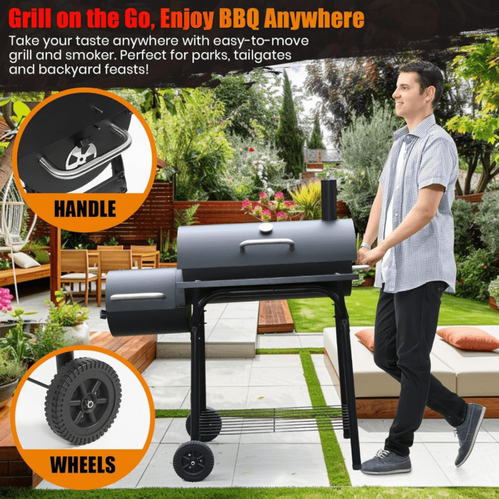 Charcoal Grill Offset Smoker: Charcoal Barbecue Grills with Spacious Cooking Area | Barrel BBQ Grill and Smokers Combo for Outdoor Patio Backyard Camping and Parties - Image 3