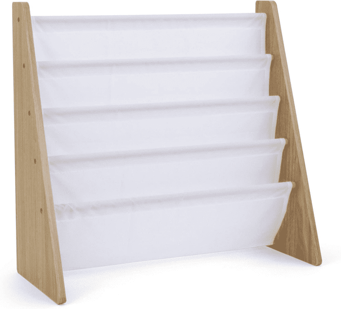 , 4 Tier, Natural/White Kids Book Rack Storage Bookshelf with Deep Sleeves, Universal