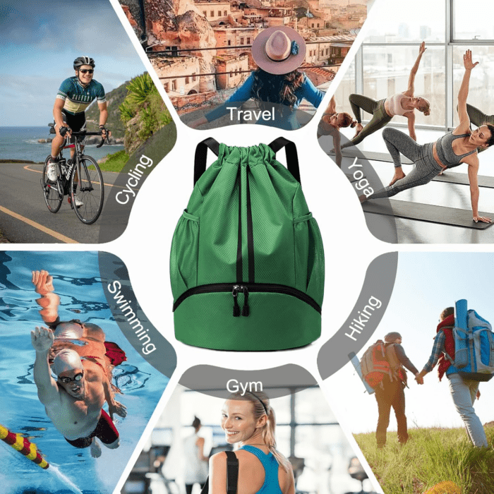 Sports Drawstring Backpack - String Swim Gym Bag with Shoes Compartment and Wet Proof Pocket for Women/Men (Dark Green) - Image 9