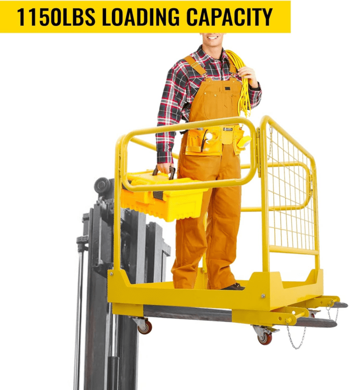 1200LBS Forklift Safety Cage 36"X36" Forklift Work Platform with 4 Wheels Collapsible Forklift Man Basket Aerial Rails for Lifting Loader - Image 6