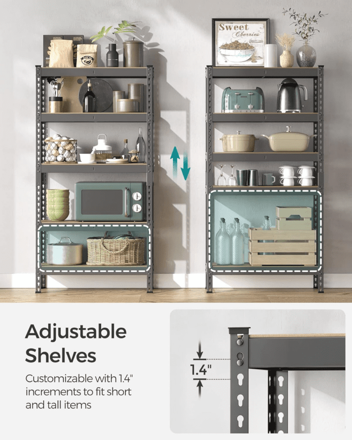 5-Tier Storage Shelves, Set of 2 Garage Storage, Boltless Assembly, Adjustable Shelving Units, 11.8 X 29.5 X 59.1 Inches, Load 1929 Lb Each, Shed Warehouse Basement, Gray UGLR300G02 - Image 5