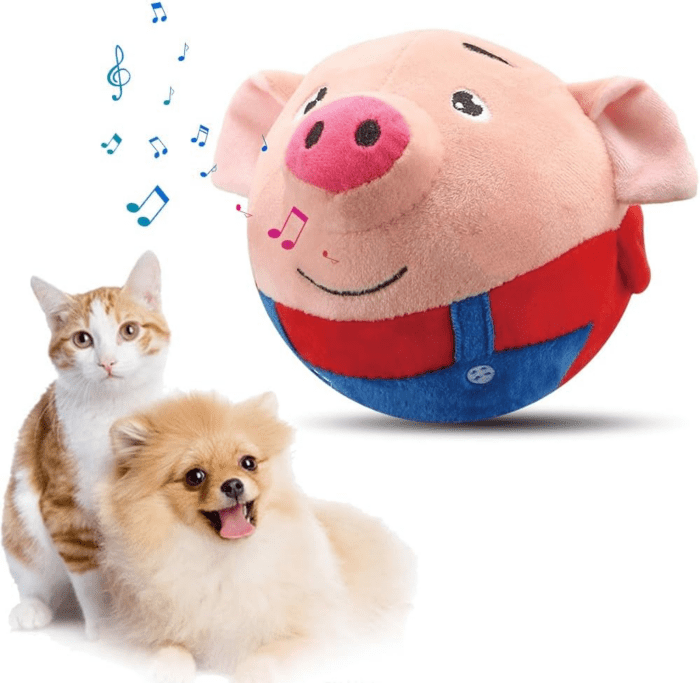 Active Moving Pet Plush Toy, 2024 New Interactive Dog Toy for Boredom Squeaky Dog Toys for Small Dogs Moving Dog Ball Toy, Pig Plush Sound Electronic Dog Toy Rechargeable Pet Bouncing Balls Toy