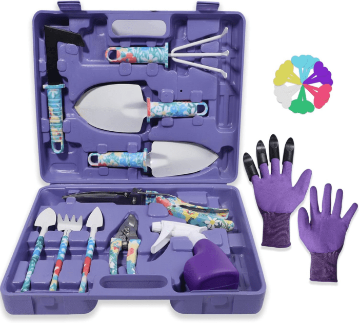 Garden Tool Set, Stainless Steel Heavy Duty Gardening Tools 30 PCS W/Floral Print, Trowel Rake Weeder Pruner Shears Sprayer Digging Claw Gloves, Ideal Gardening Set for Women