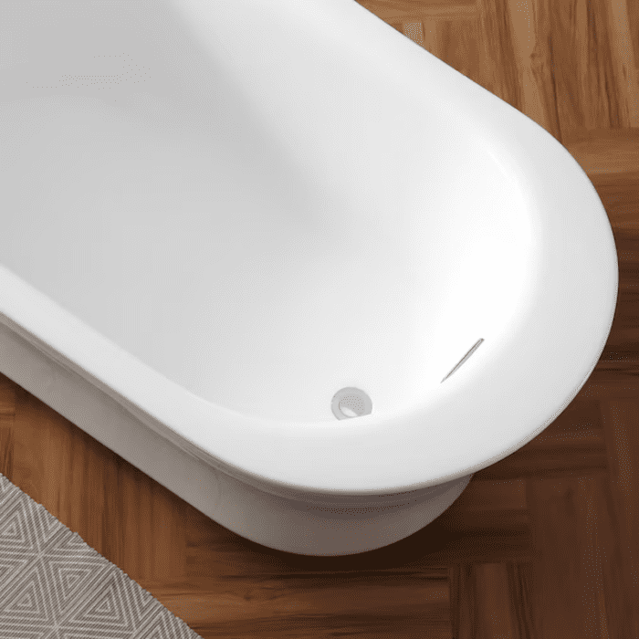 Rachel 34.25-In X 71-In Gloss White Acrylic Oval Freestanding Soaking Bathtub with Drain (Front Center Drain) - Image 8