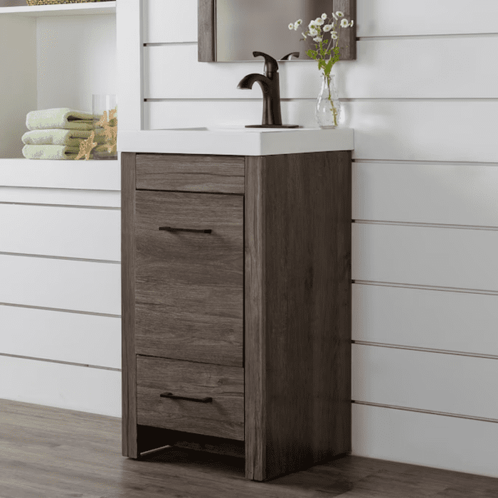 Winnie 18-In Vintage Oak Brown Woodgrain Single Sink Bathroom Vanity with White Cultured Marble Top - Image 3