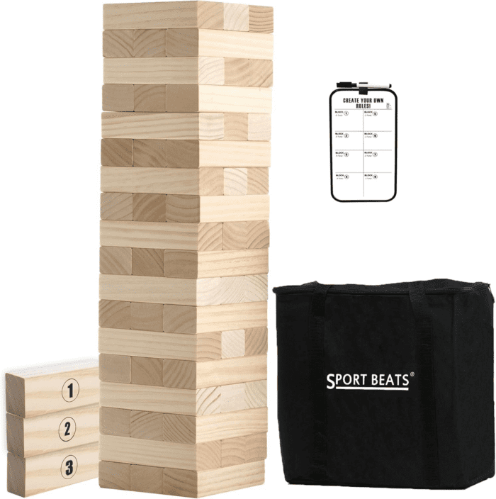 Outdoor Games Large Tower Game 54 Blocks Stacking Game - Includes Carry Bag and Scoreboard