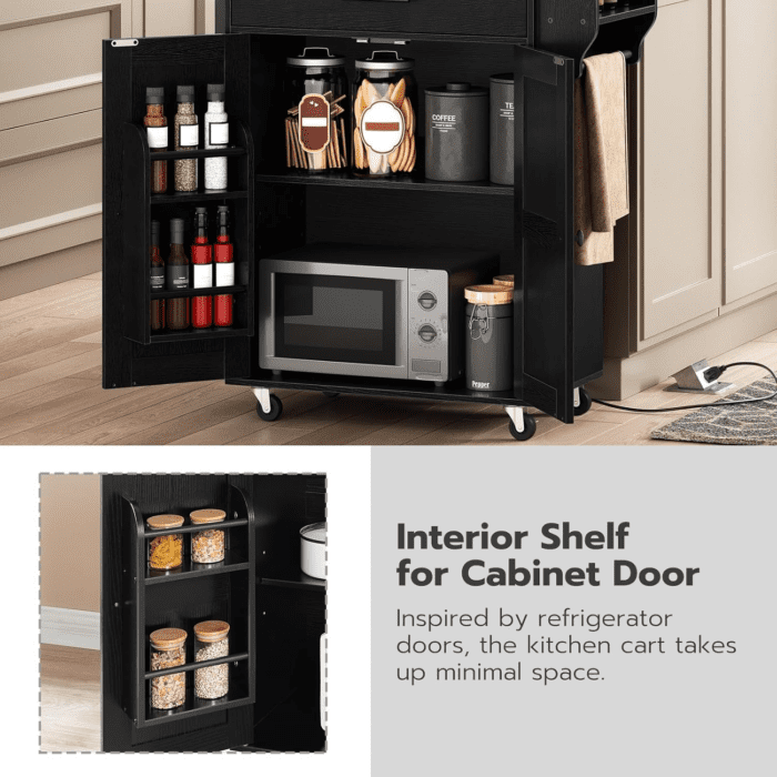 Kitchen Island with Power Outlet, Kitchen Storage Island with Large Worktop, Spice Rack and Drawer, Rolling Kitchen Cart on Wheels, for Kitchen and Dining Room, Rustic Brown and Black - Image 7