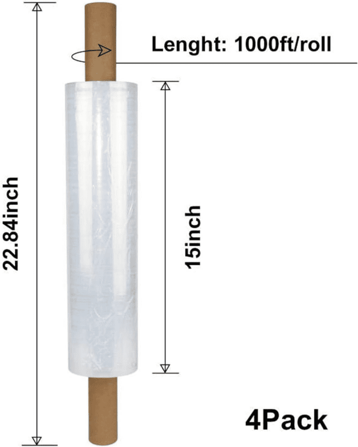 Stretch Film Wrap - Industrial Clear Plastic Stretch Wrap 1000 Feet 80 Gauge 4 Packs with Handle, Pallet Wrap for Packing, Moving Supplies, Packing Wrap Plastic Roll 15 Inches - Image 3