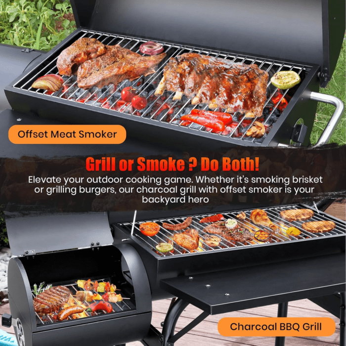 Charcoal Grill Offset Smoker: Charcoal Barbecue Grills with Spacious Cooking Area | Barrel BBQ Grill and Smokers Combo for Outdoor Patio Backyard Camping and Parties - Image 2