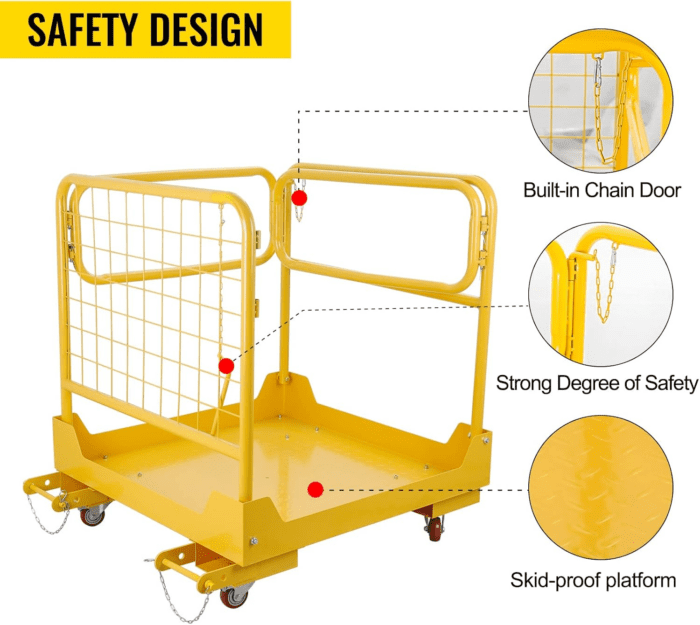 1200LBS Forklift Safety Cage 36"X36" Forklift Work Platform with 4 Wheels Collapsible Forklift Man Basket Aerial Rails for Lifting Loader - Image 3