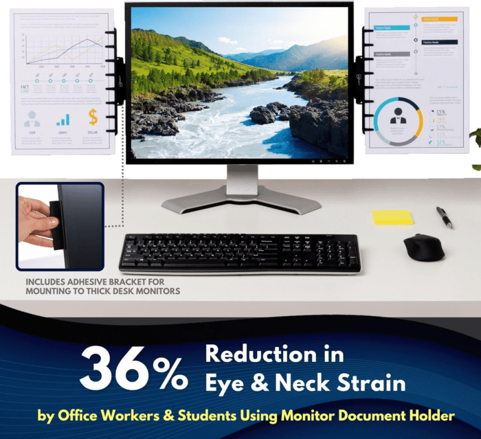 Monitor Document Paper Holder for Typing | Clips to Laptops & Desktop Monitors I Reduces Eye & Neck Strain | Portable Copy Holder for Desk | Sticky Note Stand & Monitor Memo Board | Black - Image 3