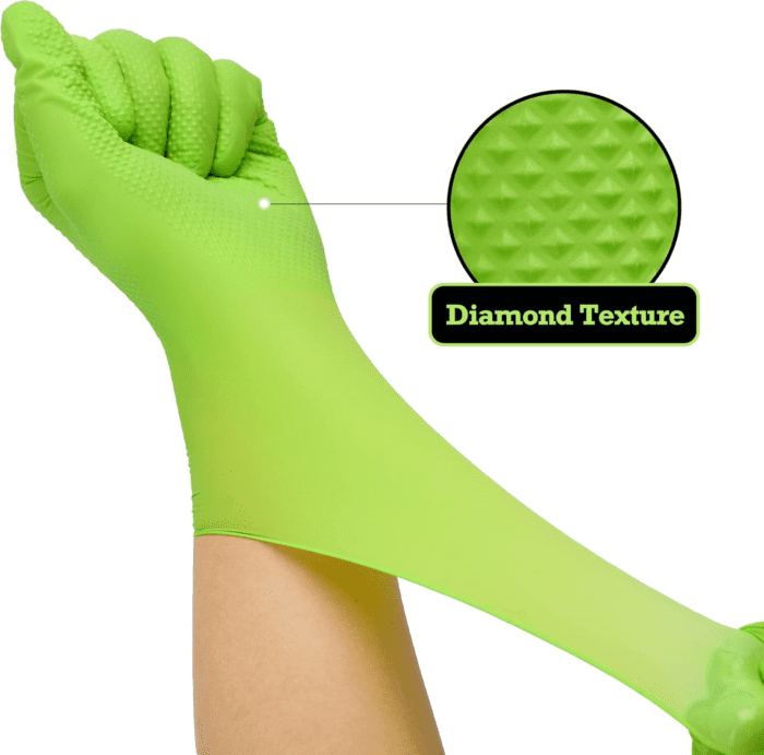 Thor Grip Heavy Duty Green Industrial Nitrile Gloves with Raised Diamond Texture, 8-Mil, Latex Free, Powder Free - Image 4