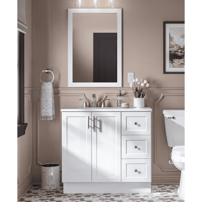 Davies 36-In White Single Sink Bathroom Vanity with White Cultured Marble Top (Mirror Included)