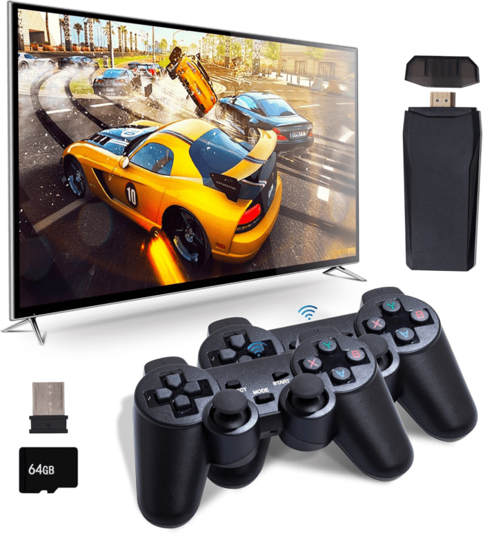 Retro Game Console, Plug & Play TV Gaming Console with 20,000 Built-In Games, 64GB, 4K HDMI Output, 9 Iconic Emulators, 2.4G Wireless Controllers, Dark