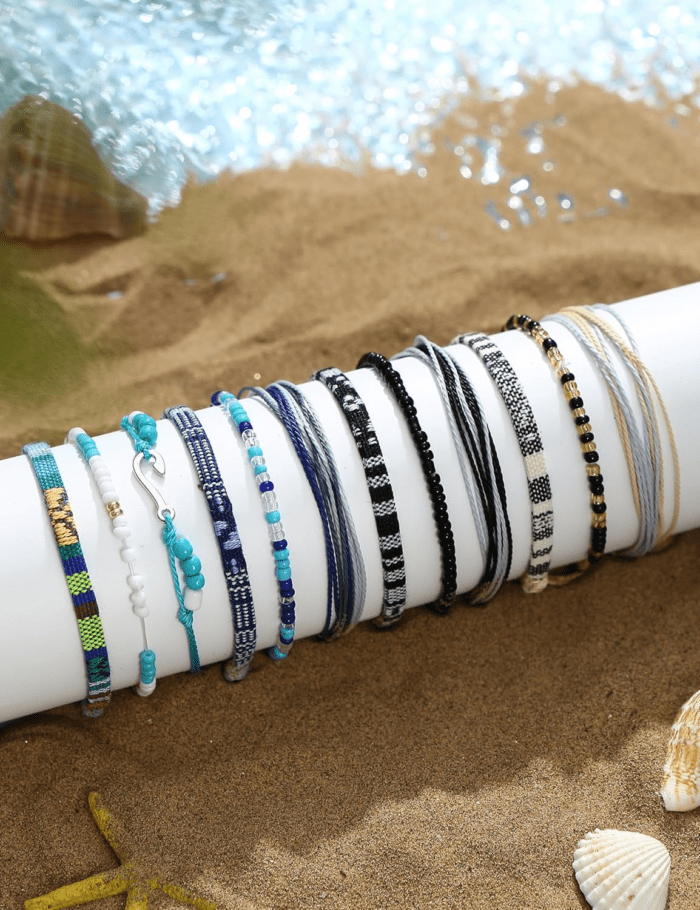 24 Pieces Waterproof String Bracelets for Women Surfer Wave Boho Bracelet Adjustable Handmade Friendship Bracelet String Ocean Beach Boho Bracelets Anklets for Women - Image 4