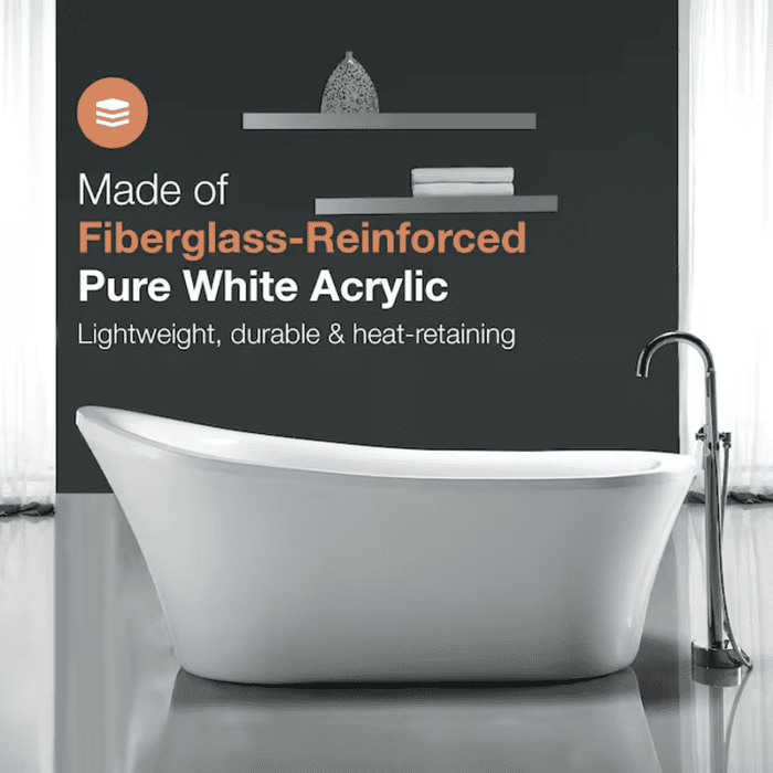 Rachel 34.25-In X 71-In Gloss White Acrylic Oval Freestanding Soaking Bathtub with Drain (Front Center Drain) - Image 4