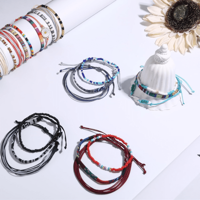 24 Pieces Waterproof String Bracelets for Women Surfer Wave Boho Bracelet Adjustable Handmade Friendship Bracelet String Ocean Beach Boho Bracelets Anklets for Women - Image 7