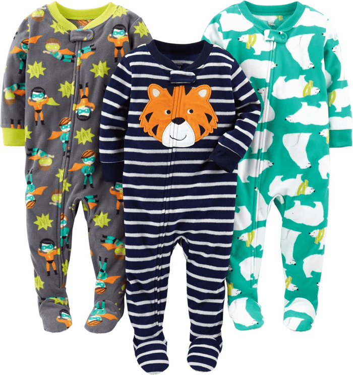 Toddlers and Baby Boys' Loose-Fit Flame Resistant Fleece Footed Pajamas, Pack of 3