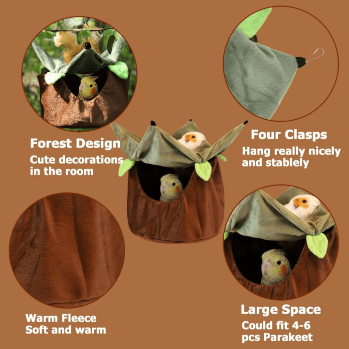 Two Layers Bird Parrot Bed Nest Snuggle Hammock for Parakeet Lovebird Cockatoos,Warm Sugar Glider Ferret Bed Plush Hideout House for Guinea Pig Hamster (Brown) - Image 3