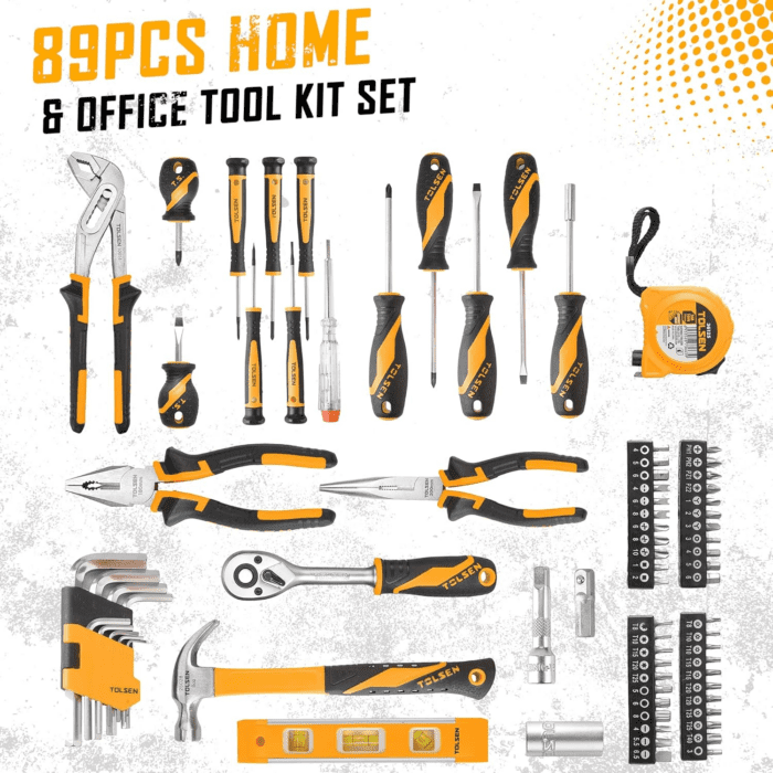 89-Piece Tool Set Household Tool Kit, Hammer Screwdrivers Set, Tool Kit with Drill Bits, Socket Wrench Set, Hex Key Set, Tape Measure, with Plastic Toolbox Storage Case - Image 7