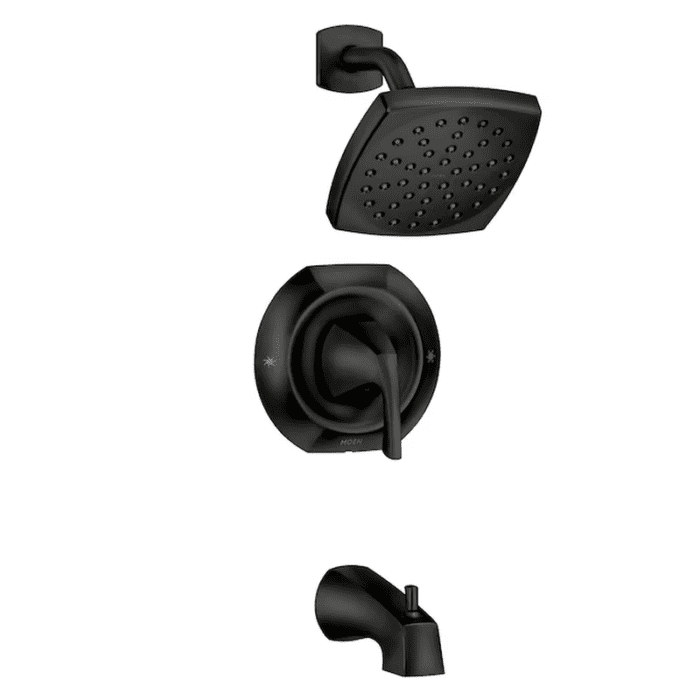 Lindor Matte Black 1-Handle Single Function 6-In Square Bathtub and Shower Faucet